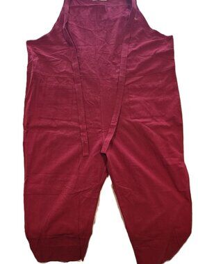 *Women's Jumpsuit Overalls Plus Size Wide Leg Linen Baggy Bib Pants Red*